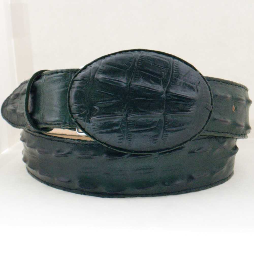 Men's Crocodile Tail Belt Round Buckle Green